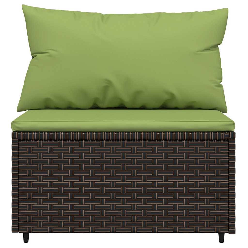 vidaXL Garten-Mittelsofas mit Kissen 2 Stk. Braun Poly Rattan