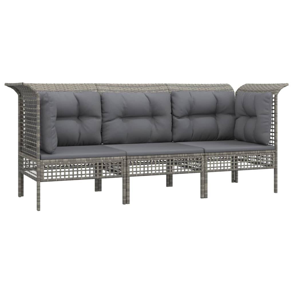 vidaXL 3-tlg. Garten-Lounge-Set mit Kissen Grau Poly Rattan