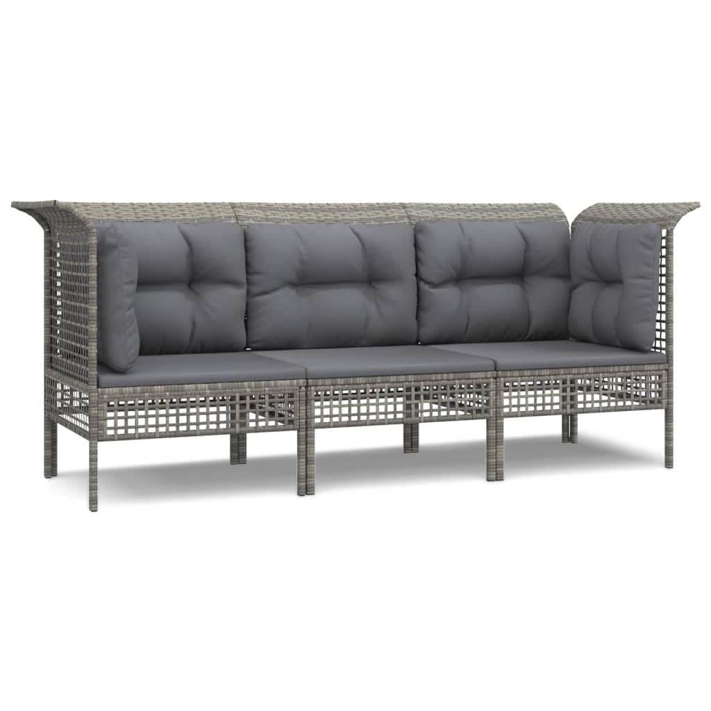 vidaXL 3-tlg. Garten-Lounge-Set mit Kissen Grau Poly Rattan