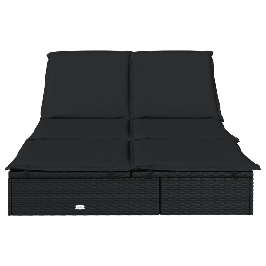 vidaXL Sonnenliege für 2 Personen mit Auflage Schwarz Poly Rattan
