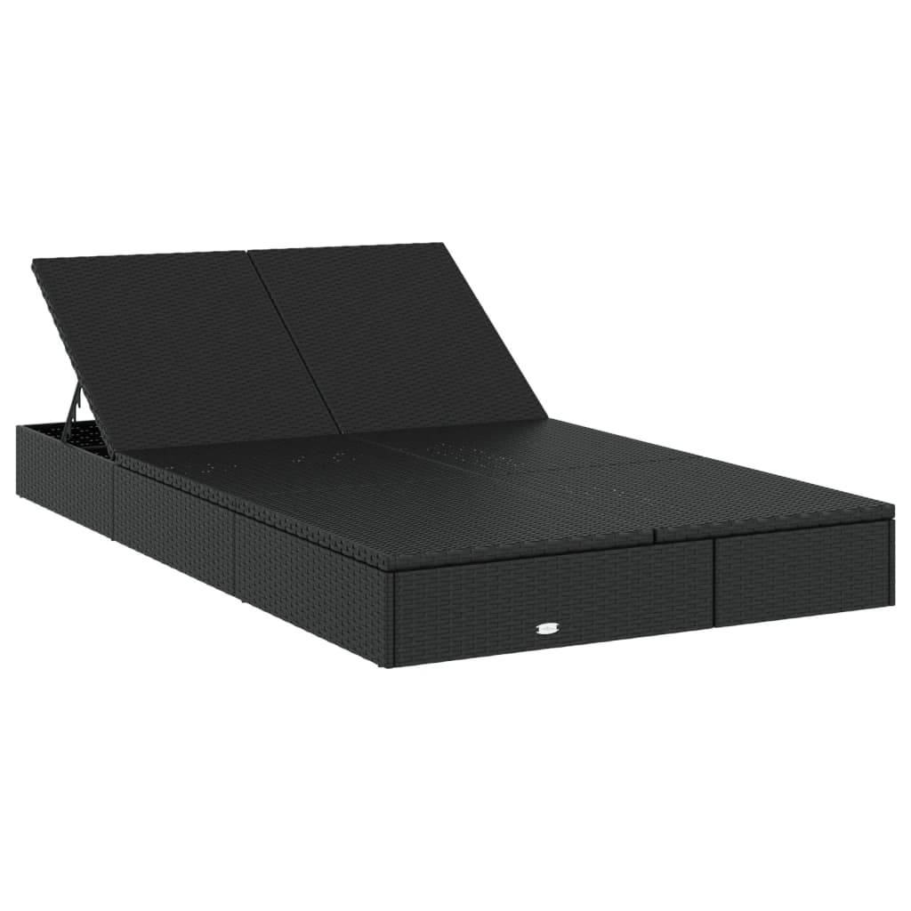 vidaXL Sonnenliege für 2 Personen mit Auflage Schwarz Poly Rattan