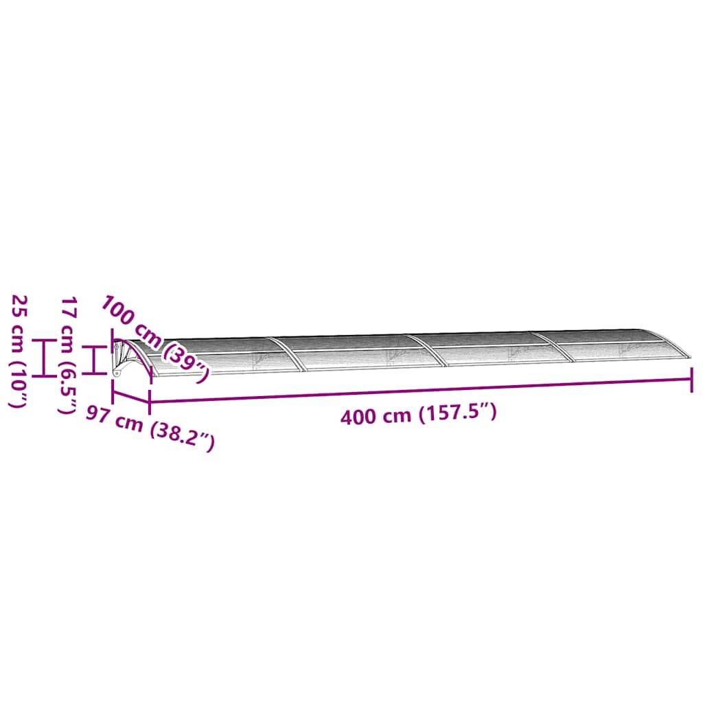 vidaXL Türvordach Schwarz 400x100 cm Polycarbonat