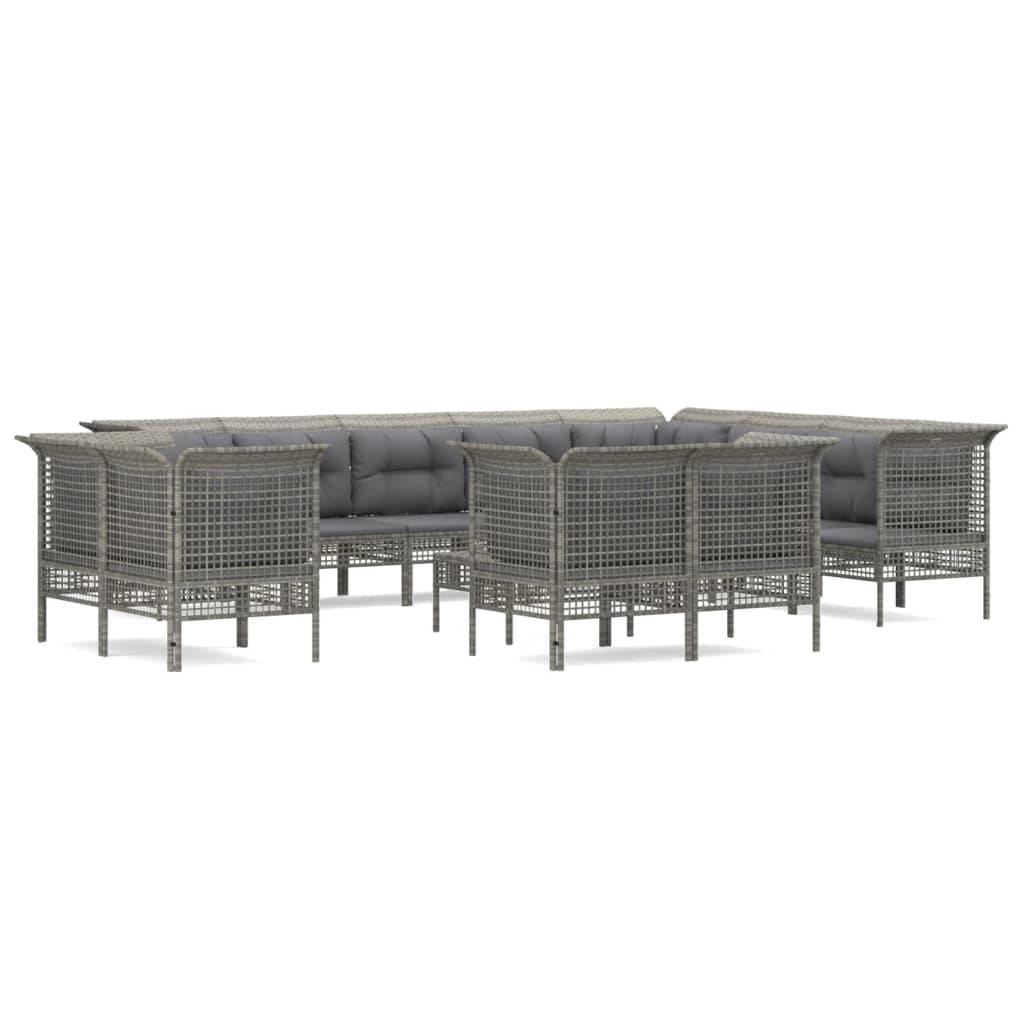 vidaXL 13-tlg. Garten-Lounge-Set mit Kissen Grau Poly Rattan