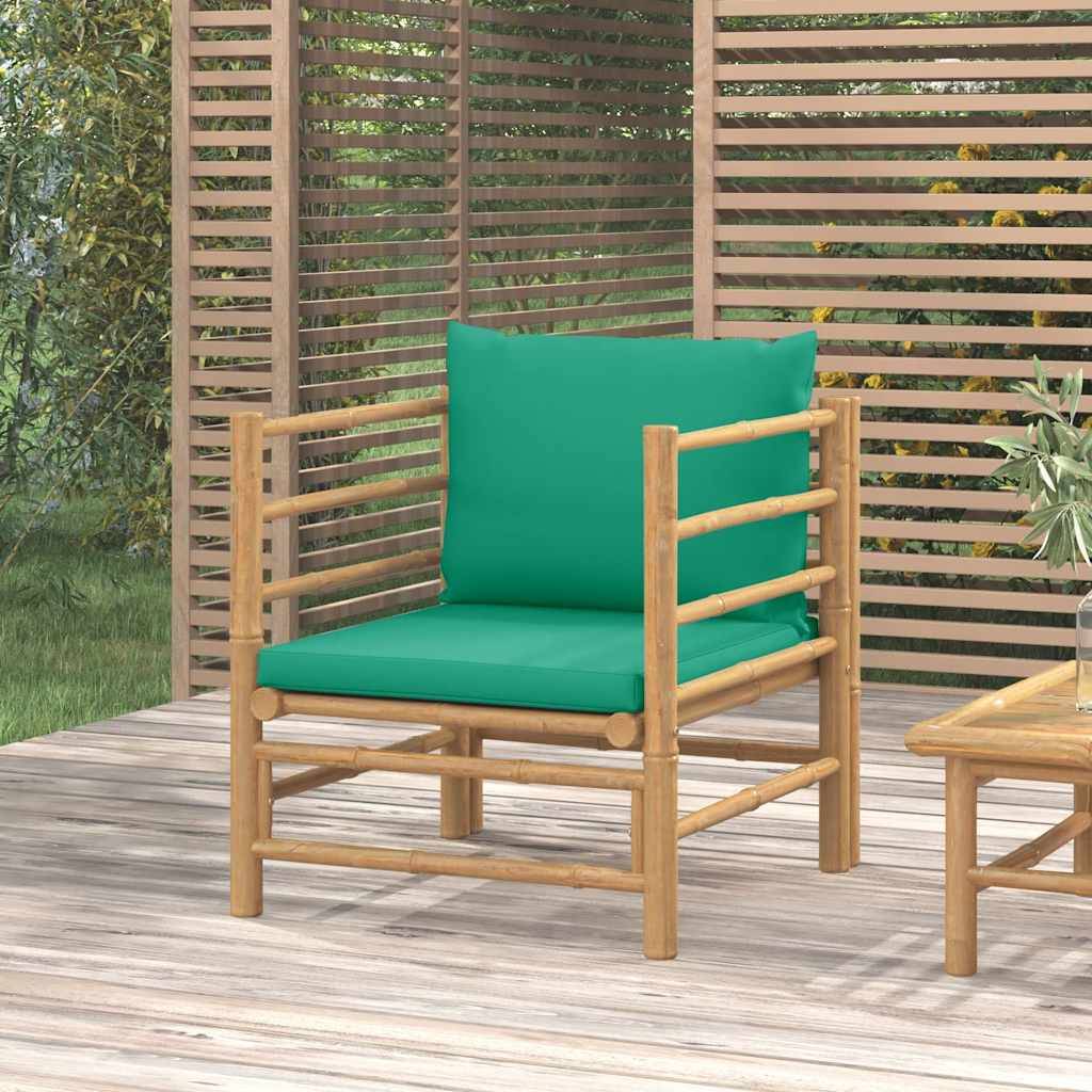 vidaXL Gartensessel mit Grünen Kissen Bambus