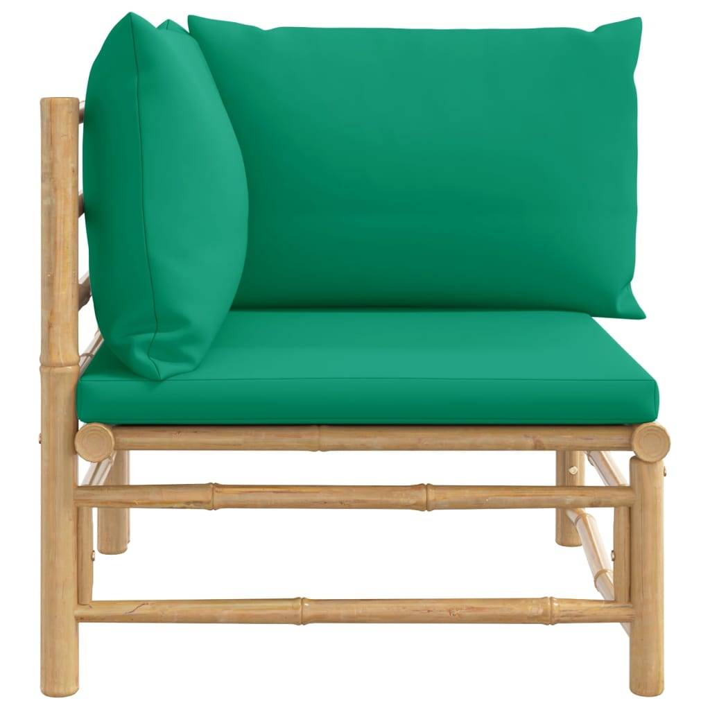 vidaXL Garten-Ecksofa mit Grünen Kissen Bambus