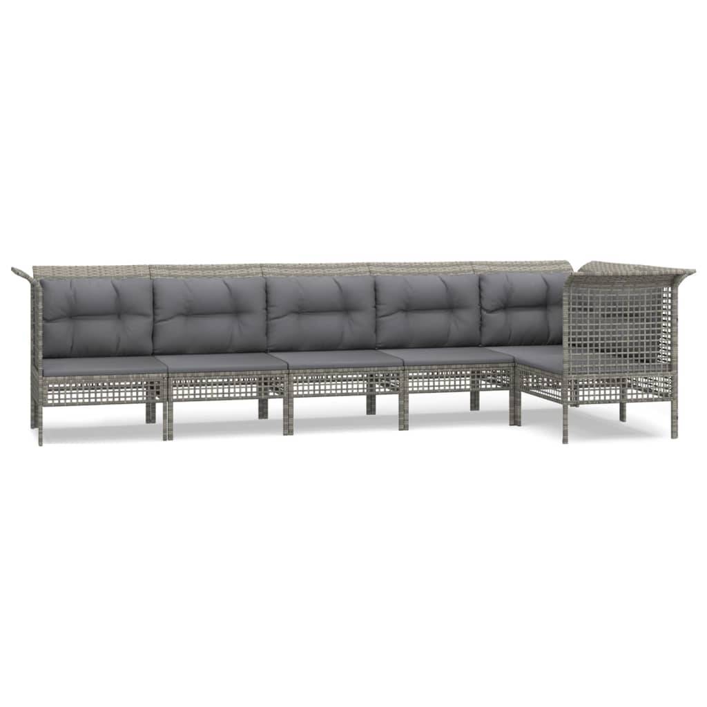 vidaXL 6-tlg. Garten-Lounge-Set mit Kissen Grau Poly Rattan