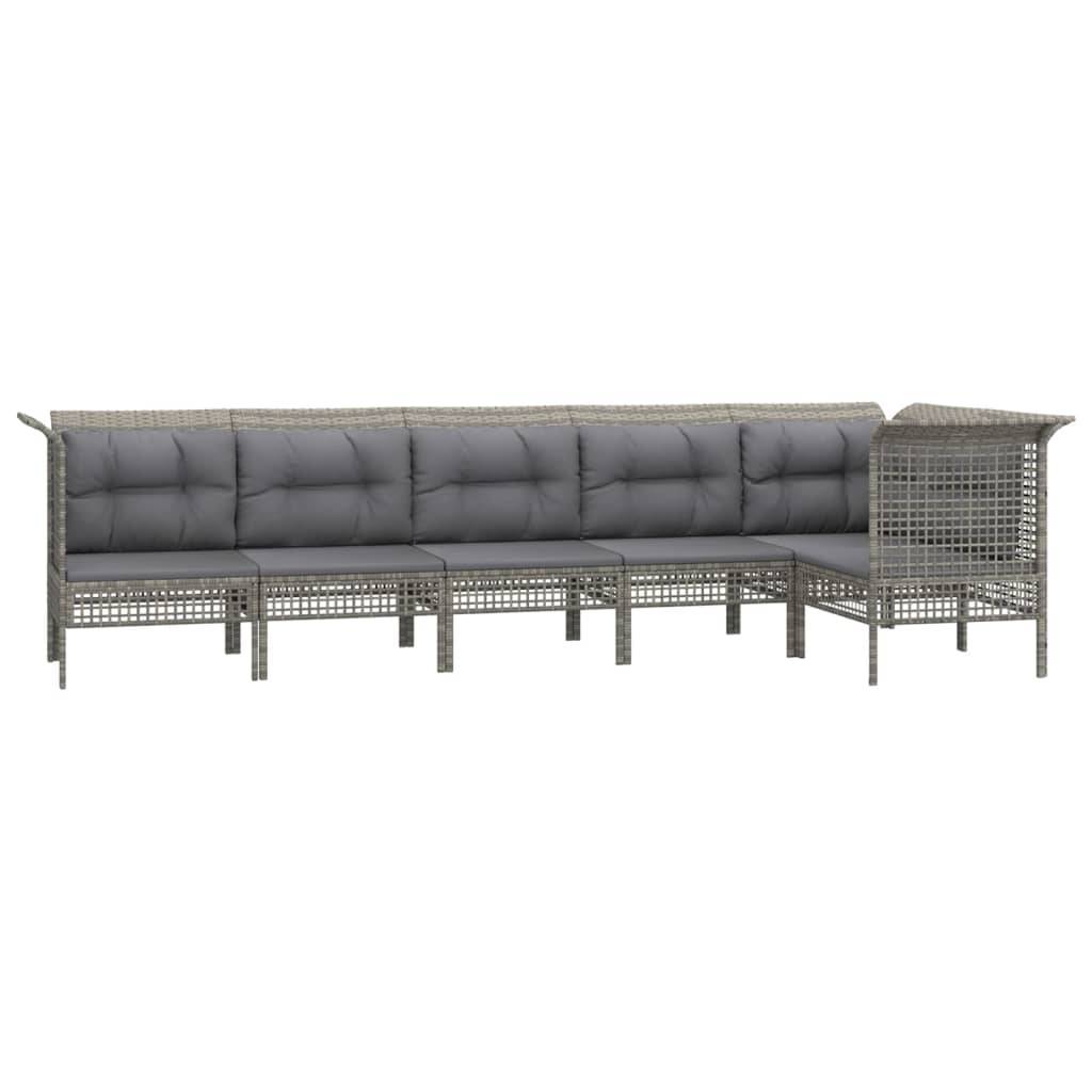vidaXL 6-tlg. Garten-Lounge-Set mit Kissen Grau Poly Rattan