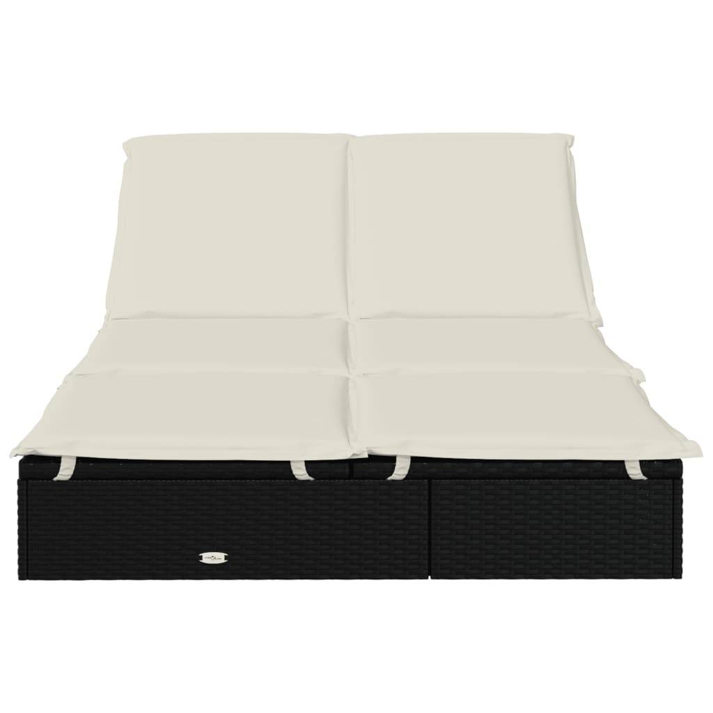 vidaXL Sonnenliege für 2 Personen mit Auflage Schwarz Poly Rattan