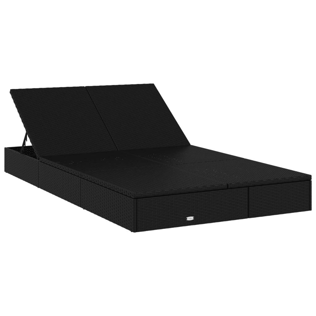 vidaXL Sonnenliege für 2 Personen mit Auflage Schwarz Poly Rattan