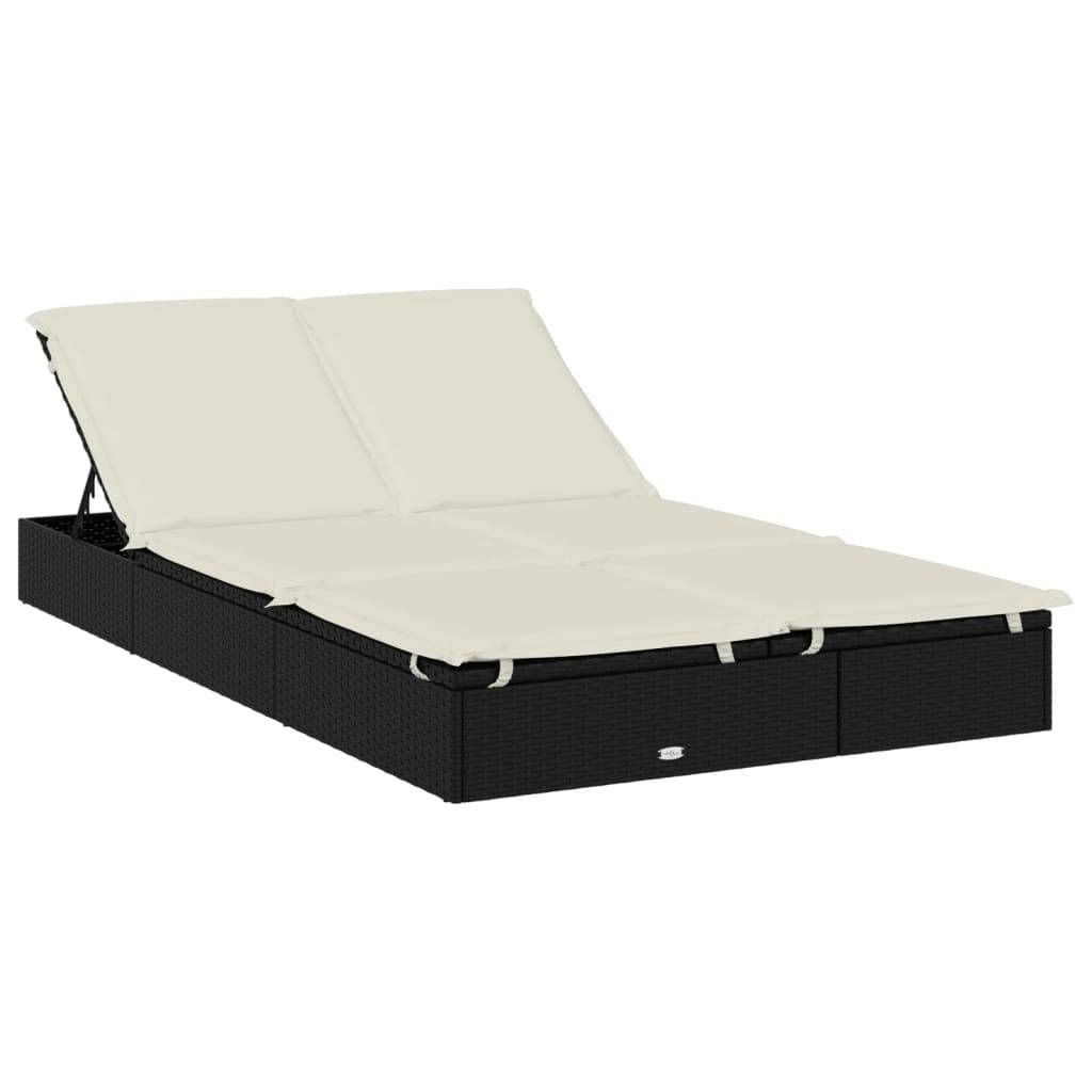 vidaXL Sonnenliege für 2 Personen mit Auflage Schwarz Poly Rattan