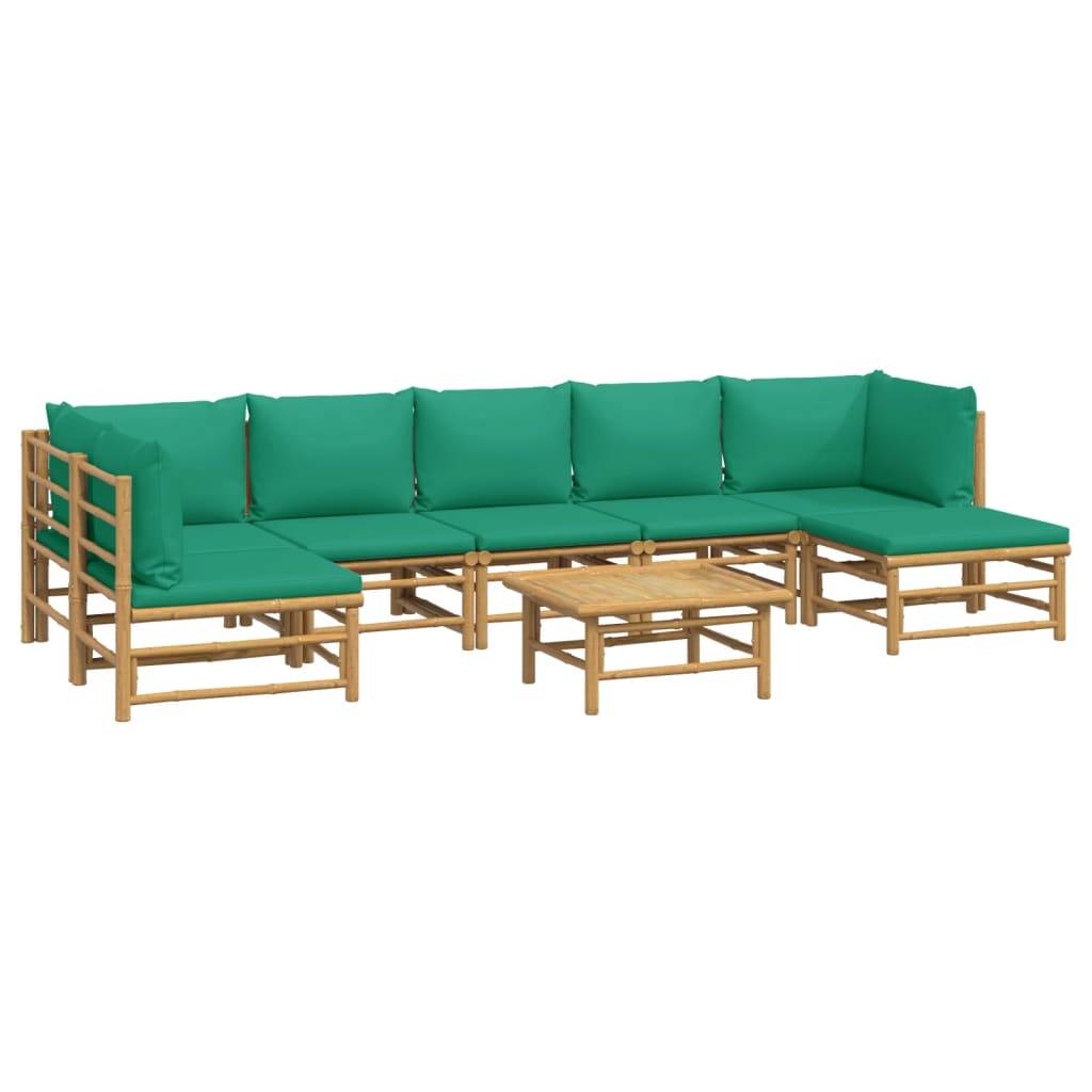 vidaXL 8-tlg. Garten-Lounge-Set mit Grünen Kissen Bambus