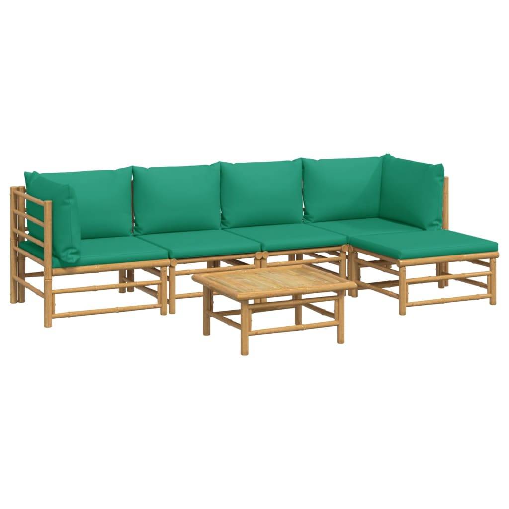 vidaXL 6-tlg. Garten-Lounge-Set mit Grünen Kissen Bambus