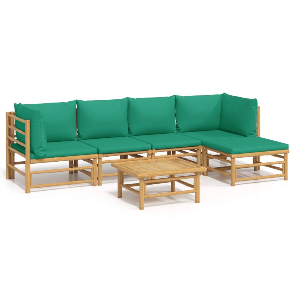 vidaXL 6-tlg. Garten-Lounge-Set mit Grünen Kissen Bambus