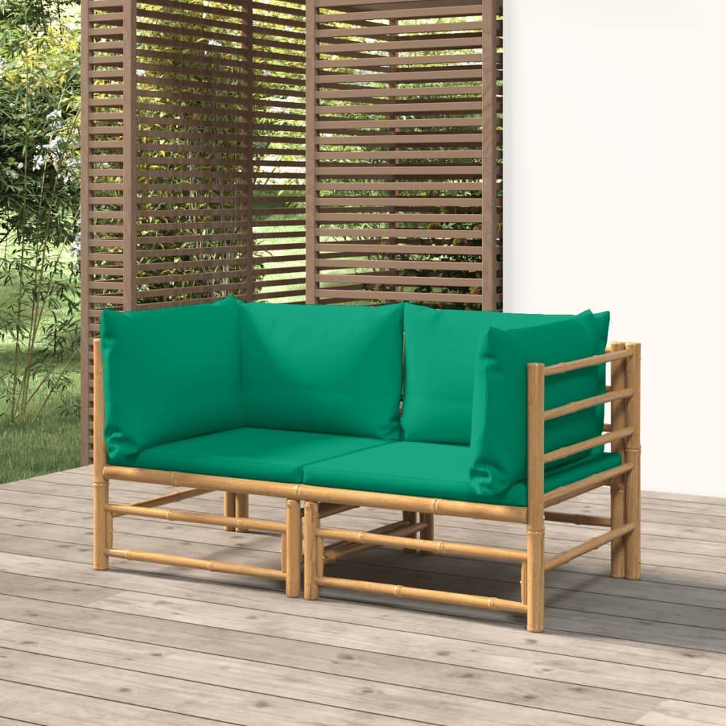vidaXL Garten-Ecksofas mit Grünen Kissen 2 Stk. Bambus
