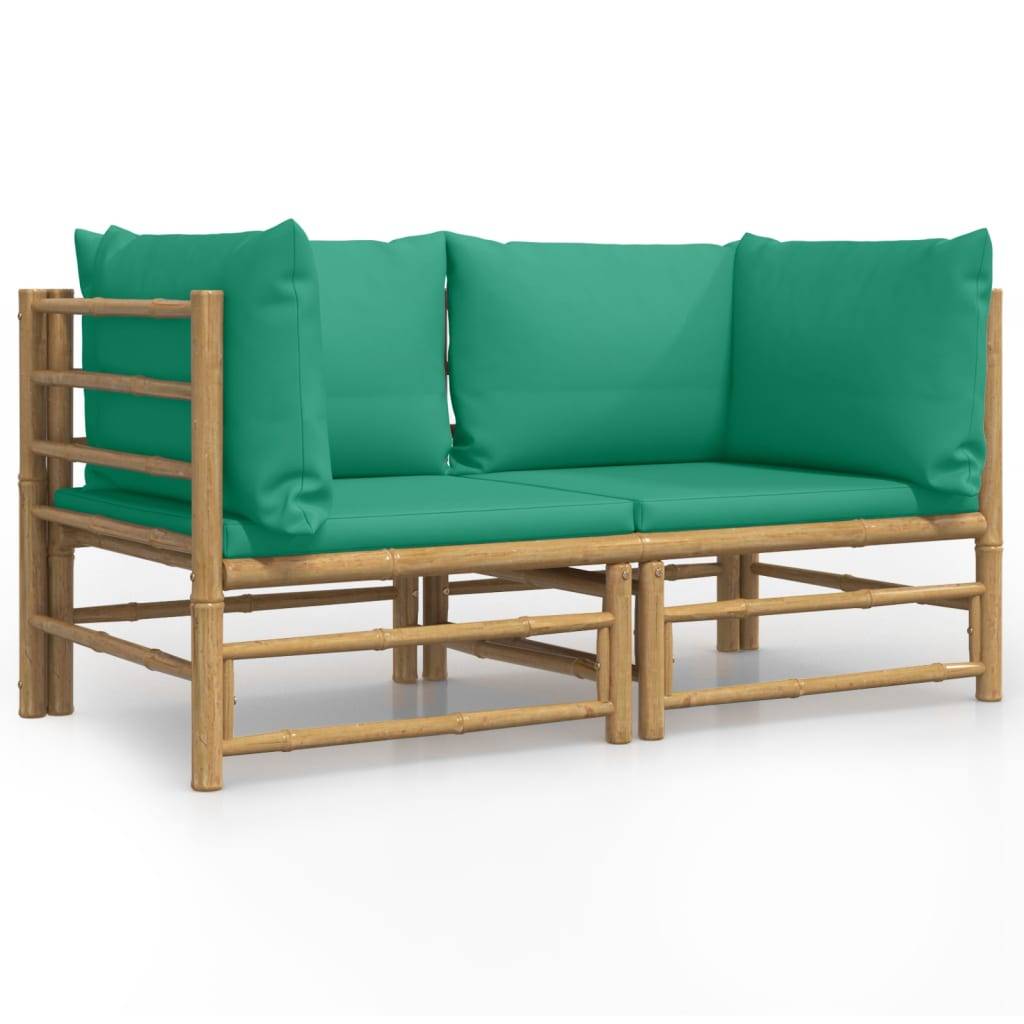 vidaXL Garten-Ecksofas mit Grünen Kissen 2 Stk. Bambus
