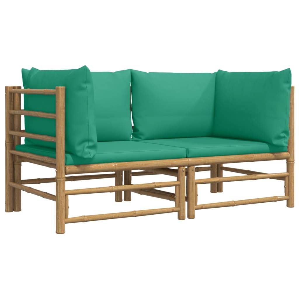vidaXL Garten-Ecksofas mit Grünen Kissen 2 Stk. Bambus