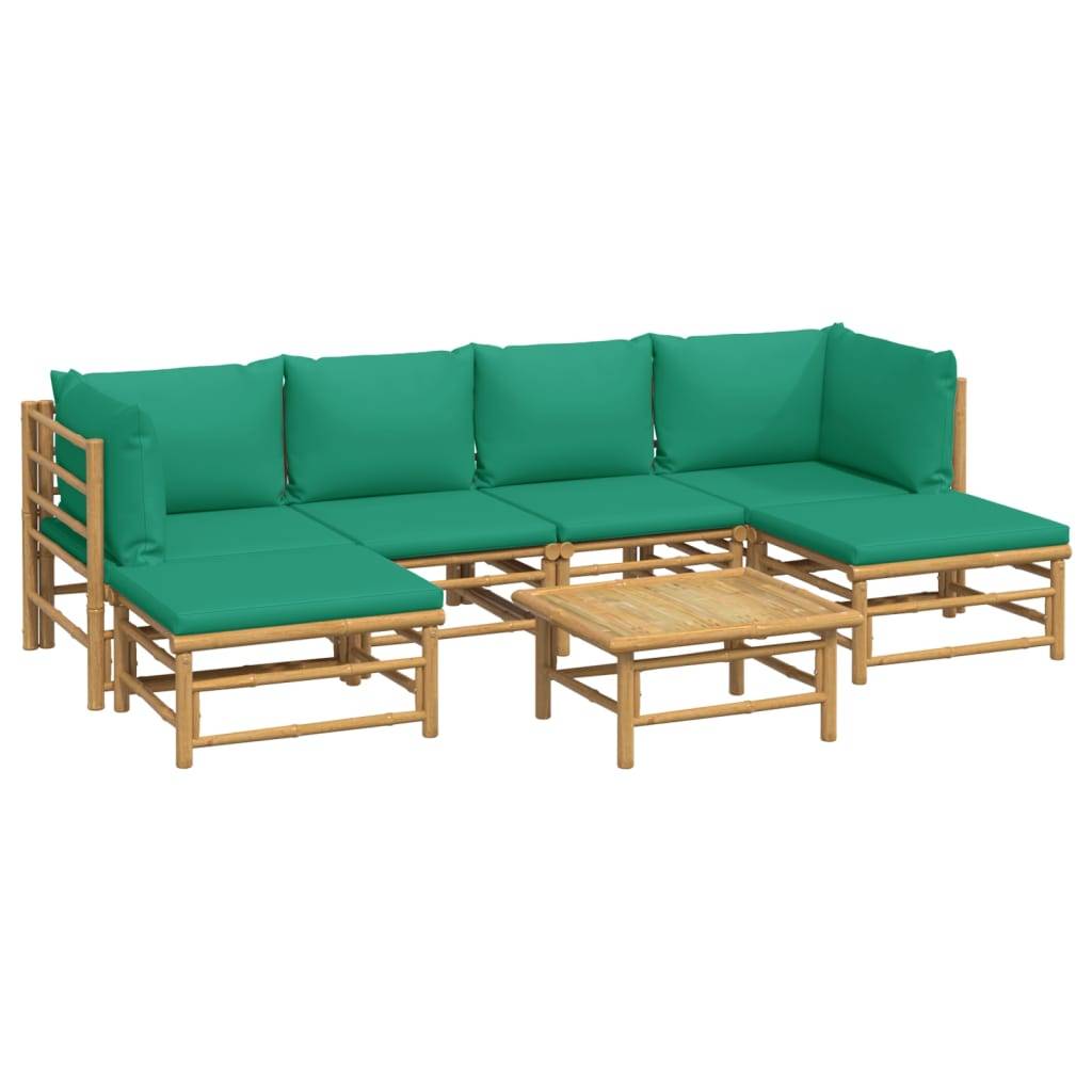 vidaXL 7-tlg. Garten-Lounge-Set mit Grünen Kissen Bambus