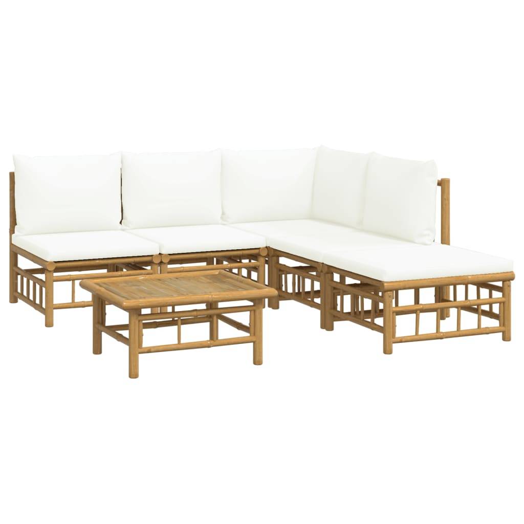 vidaXL 6-tlg. Garten-Lounge-Set mit Cremeweißen Kissen Bambus