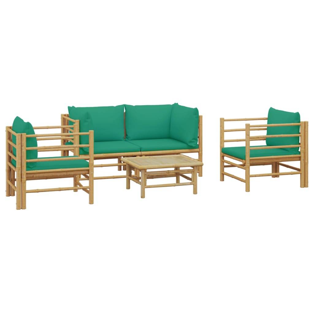 vidaXL 5-tlg. Garten-Lounge-Set mit Grünen Kissen Bambus