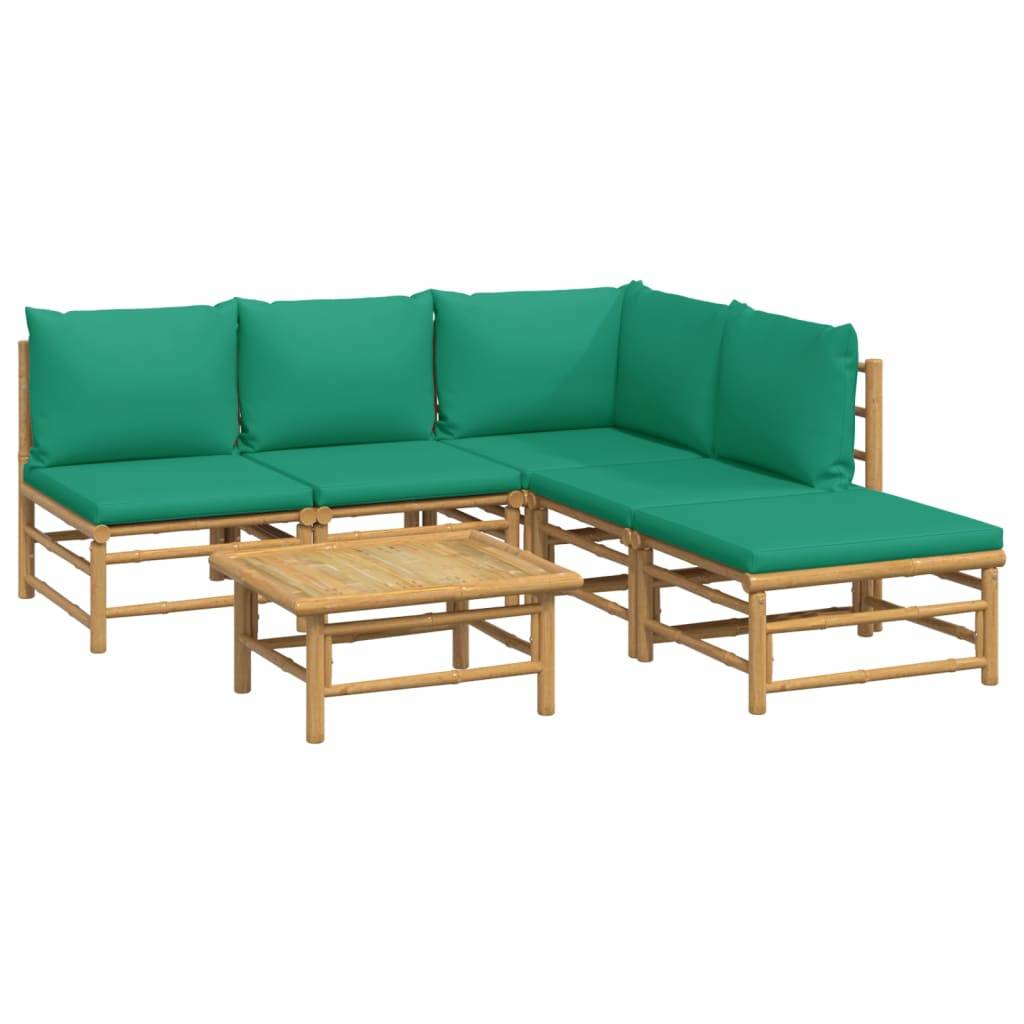 vidaXL 6-tlg. Garten-Lounge-Set mit Grünen Kissen Bambus