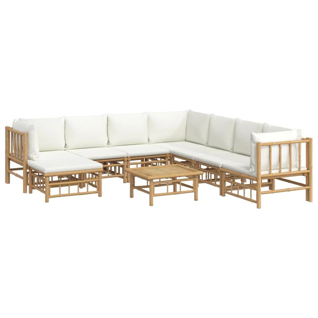 vidaXL 9-tlg. Garten-Lounge-Set mit Cremeweißen Kissen Bambus