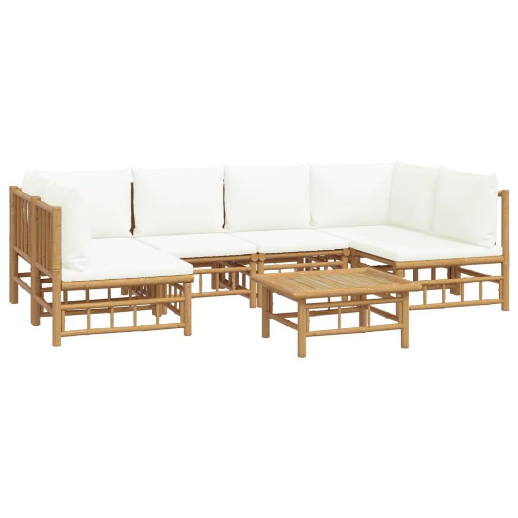 vidaXL 7-tlg. Garten-Lounge-Set mit Cremeweißen Kissen Bambus