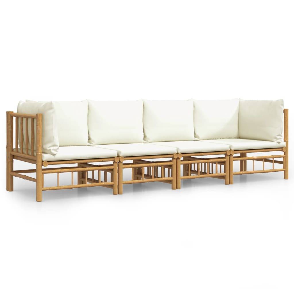 vidaXL 4-tlg. Garten-Lounge-Set mit Cremeweißen Kissen Bambus