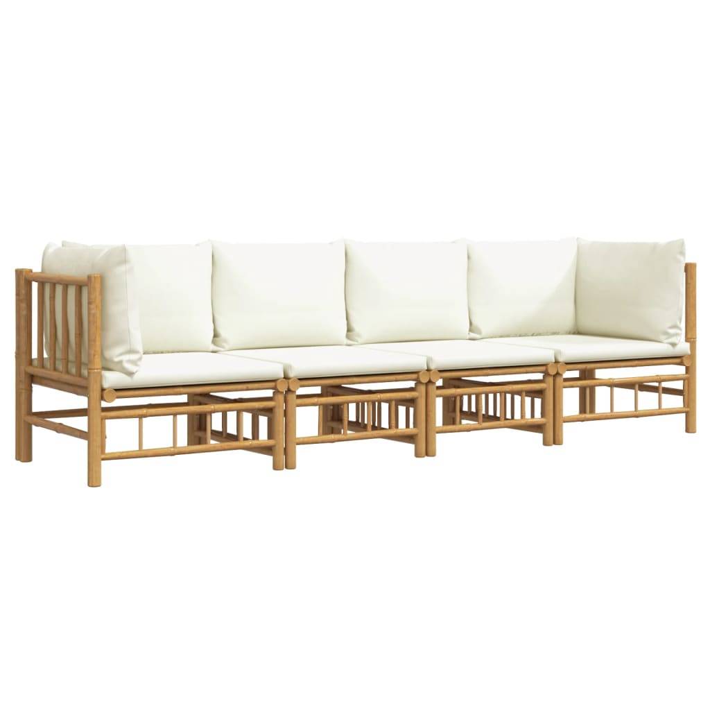 vidaXL 4-tlg. Garten-Lounge-Set mit Cremeweißen Kissen Bambus