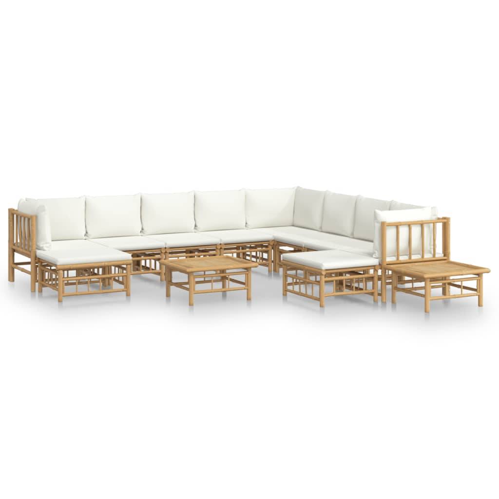 vidaXL 12-tlg. Garten-Lounge-Set mit Cremeweißen Kissen Bambus