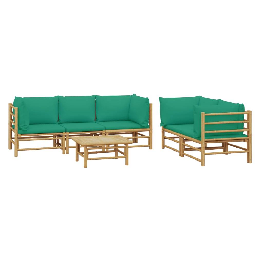 vidaXL 6-tlg. Garten-Lounge-Set mit Grünen Kissen Bambus