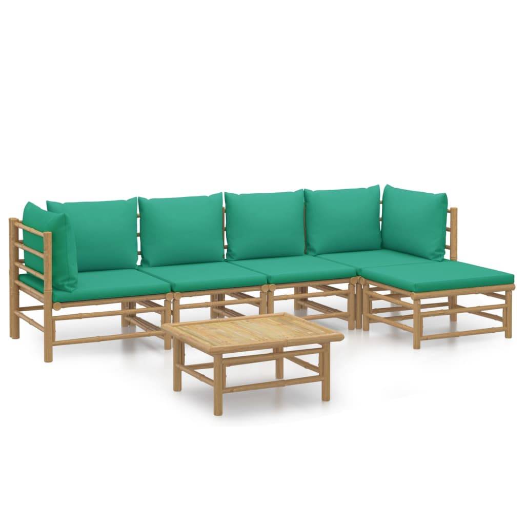 vidaXL 6-tlg. Garten-Lounge-Set mit Grünen Kissen Bambus