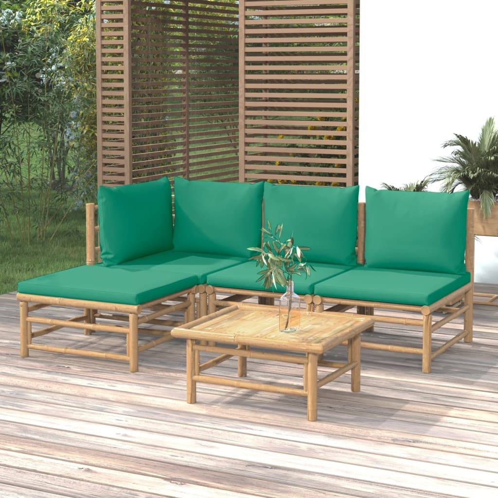 vidaXL 5-tlg. Garten-Lounge-Set mit Grünen Kissen Bambus