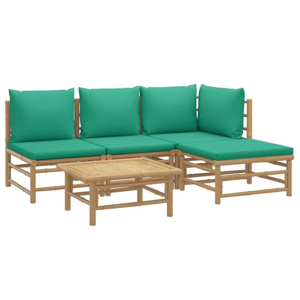 vidaXL 5-tlg. Garten-Lounge-Set mit Grünen Kissen Bambus