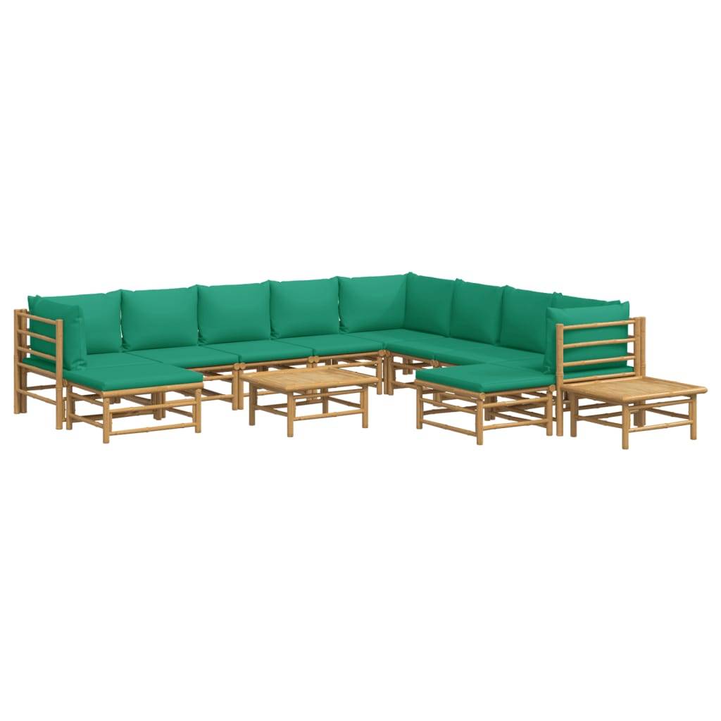 vidaXL 12-tlg. Garten-Lounge-Set mit Grünen Kissen Bambus