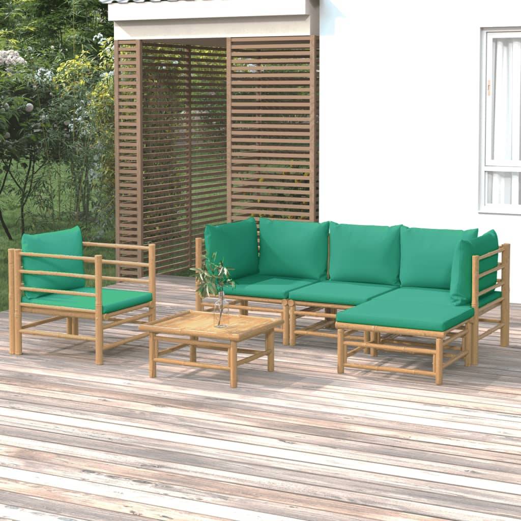 vidaXL 6-tlg. Garten-Lounge-Set mit Grünen Kissen Bambus
