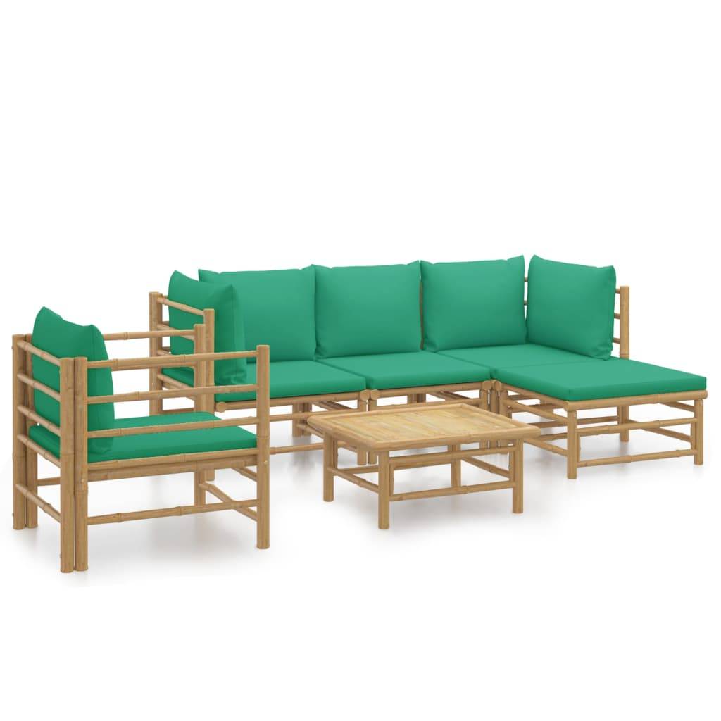 vidaXL 6-tlg. Garten-Lounge-Set mit Grünen Kissen Bambus