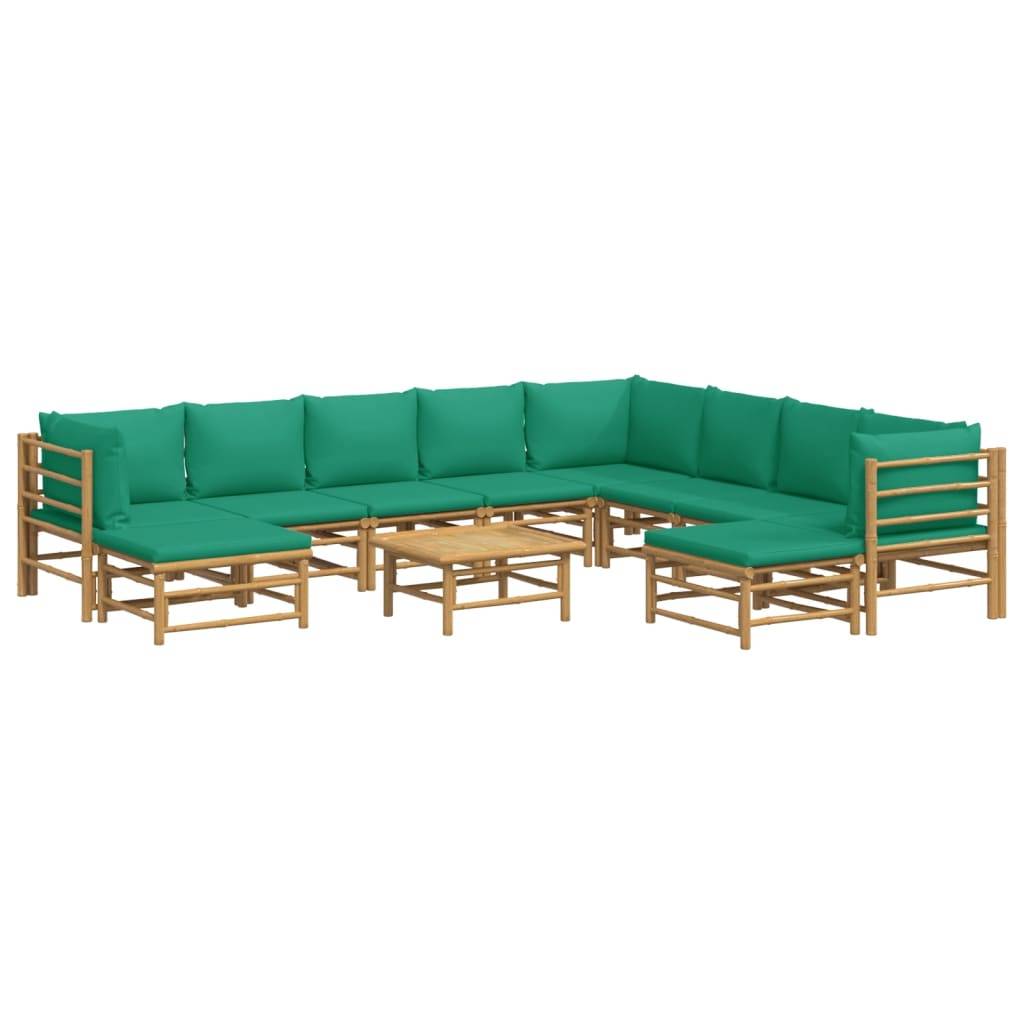 vidaXL 11-tlg. Garten-Lounge-Set mit Grünen Kissen Bambus