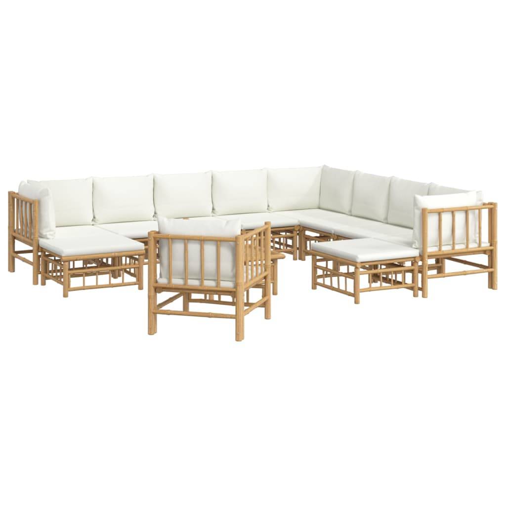 vidaXL 12-tlg. Garten-Lounge-Set mit Cremeweißen Kissen Bambus