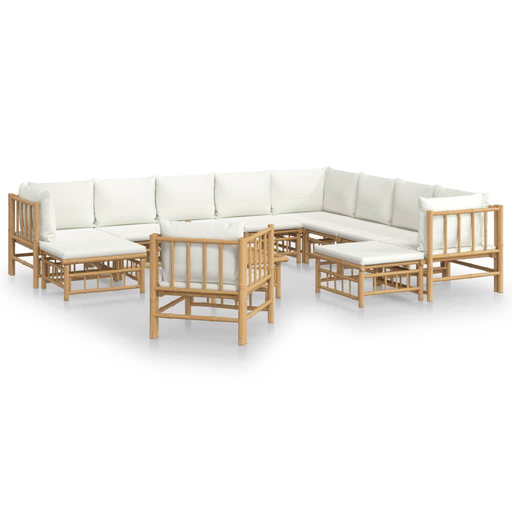vidaXL 12-tlg. Garten-Lounge-Set mit Cremeweißen Kissen Bambus