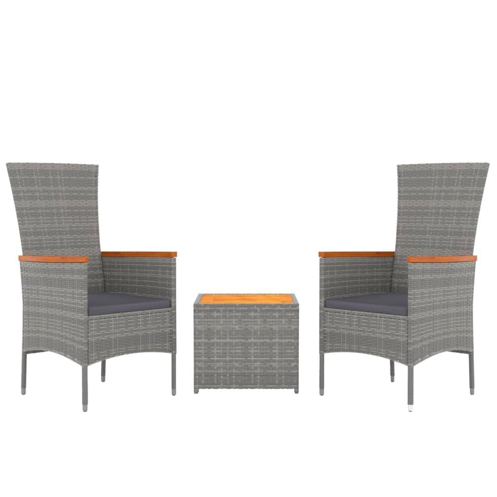 vidaXL 3-tlg. Garten-Lounge-Set Grau Poly Rattan & Massivholz Akazie