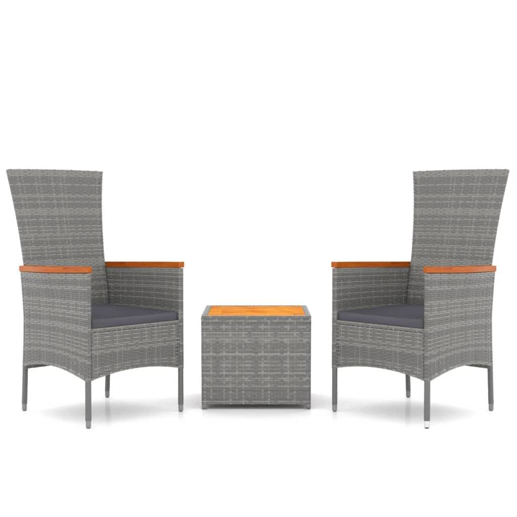 vidaXL 3-tlg. Garten-Lounge-Set Grau Poly Rattan & Massivholz Akazie