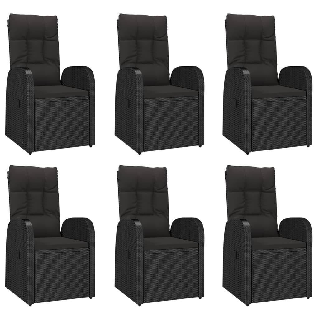 vidaXL 7-tlg. Garten-Essgruppe mit Kissen Schwarz Poly Rattan