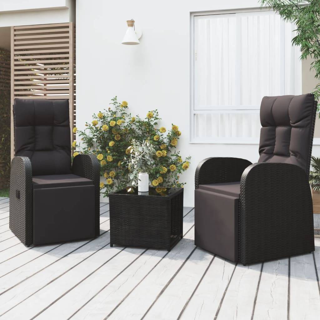 vidaXL 3-tlg. Garten-Lounge-Set Schwarz Poly Rattan & Stahl