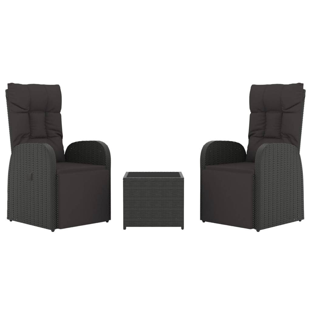 vidaXL 3-tlg. Garten-Lounge-Set Schwarz Poly Rattan & Stahl