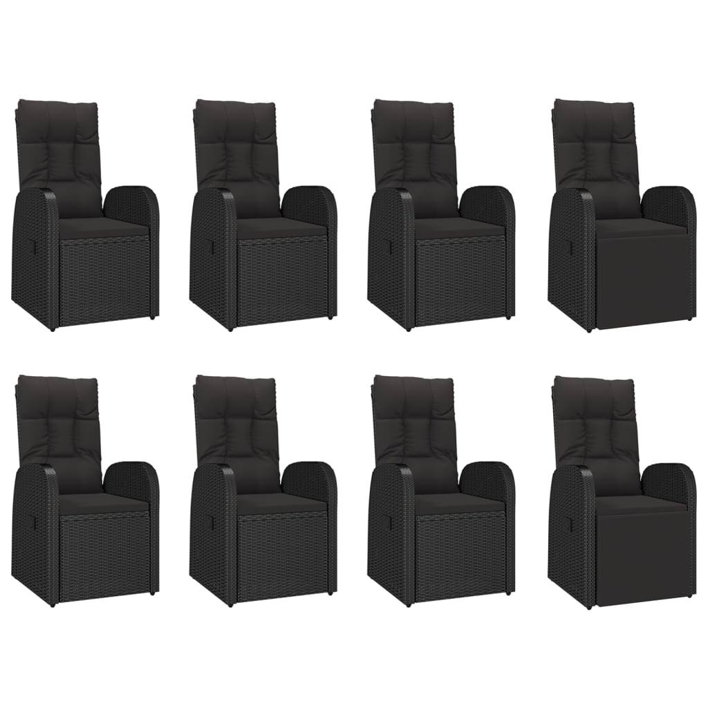 vidaXL 9-tlg. Garten-Essgruppe mit Kissen Schwarz Poly Rattan