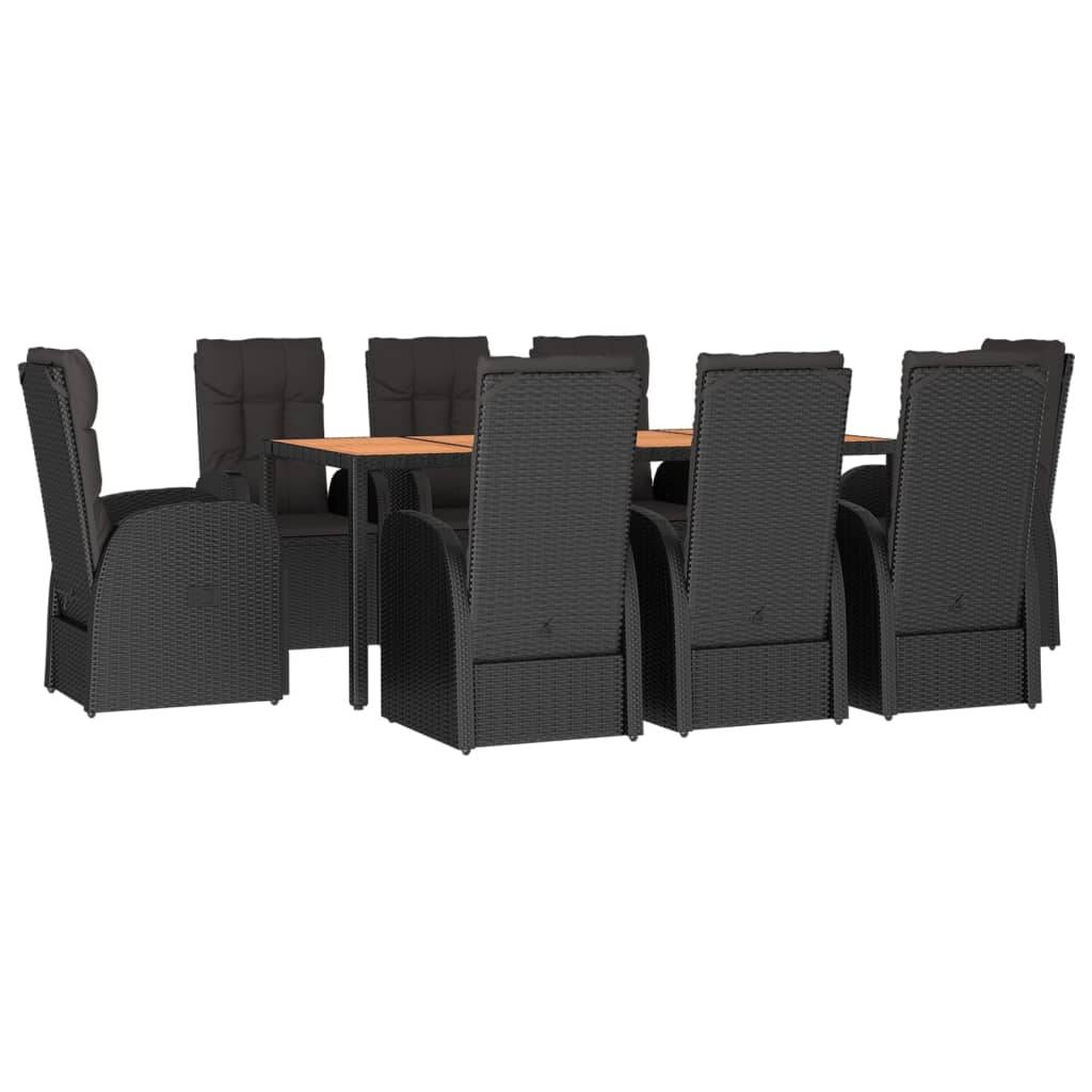 vidaXL 9-tlg. Garten-Essgruppe mit Kissen Schwarz Poly Rattan