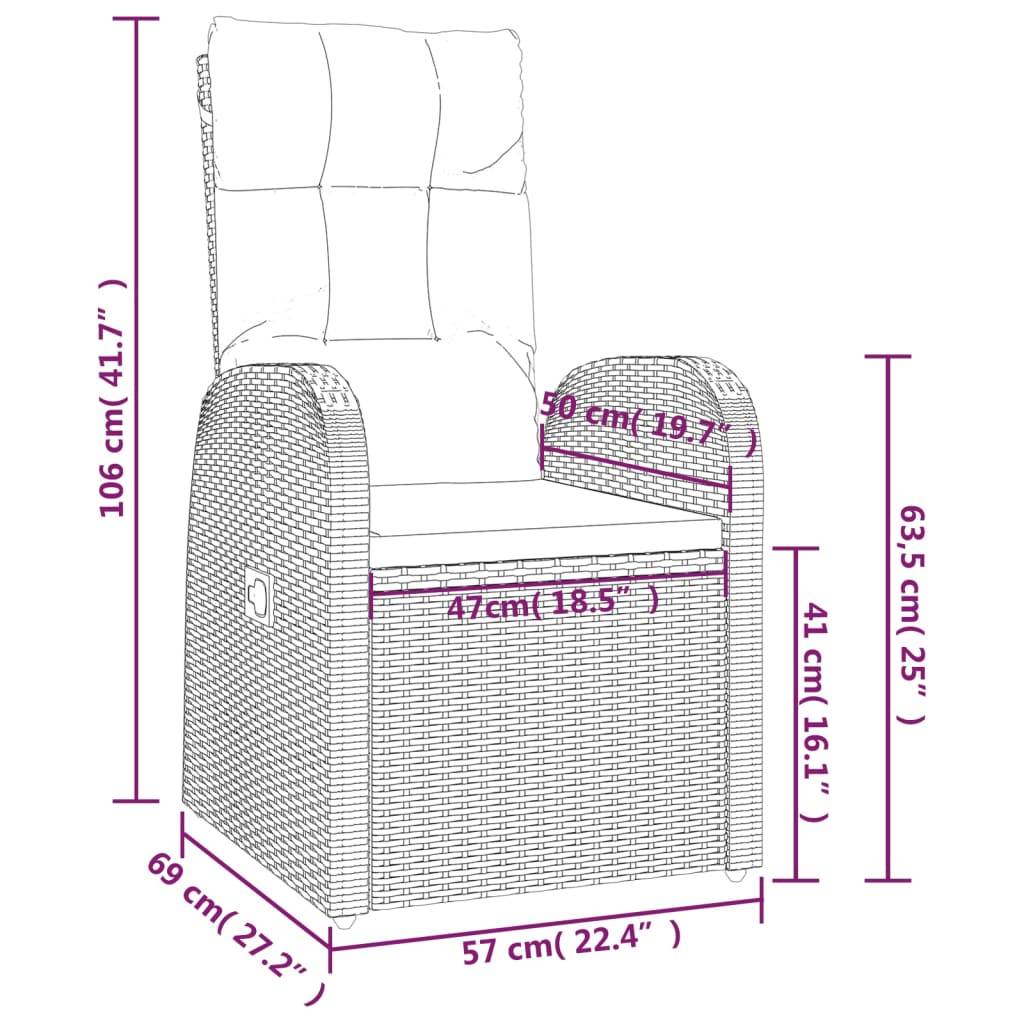 vidaXL Garten-Liegestühle 2 Stk. mit Auflagen Poly Rattan Schwarz