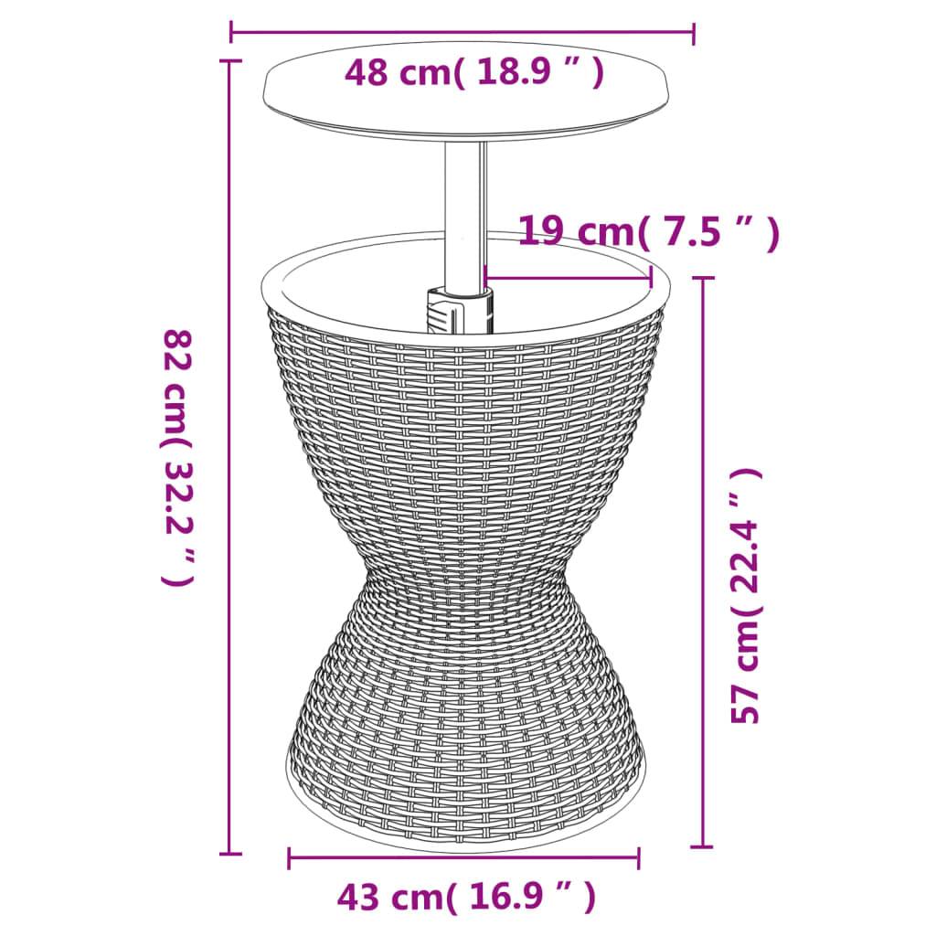 vidaXL 3-in-1 Tisch mit Eiskühler Schwarz Polypropylen