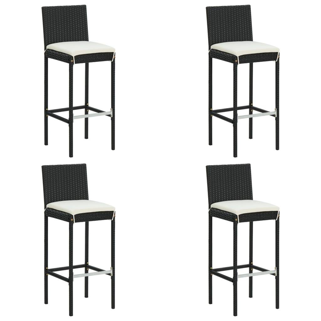 vidaXL Garten-Barhocker mit Kissen 4 Stk. Schwarz Poly Rattan