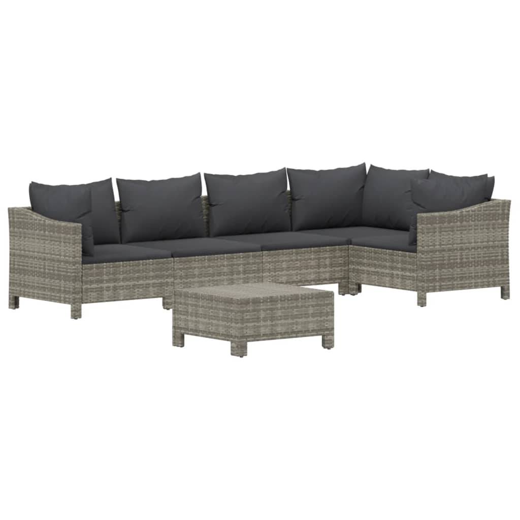 vidaXL 6-tlg. Garten-Lounge-Set mit Kissen Grau Poly Rattan